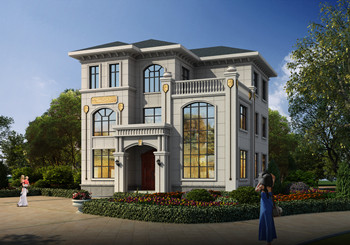 帶地下室獨(dú)棟三層高端別墅房圖紙?jiān)O(shè)計(jì)圖，復(fù)式客廳旋轉(zhuǎn)樓梯