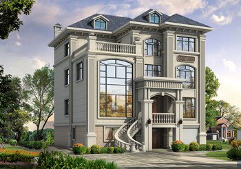 鄉(xiāng)村高檔四層別墅樓設(shè)計(jì)圖，二三層復(fù)式挑空客廳