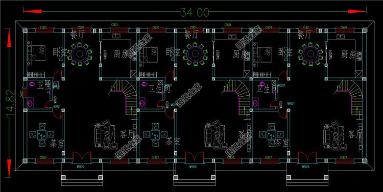 雙拼三聯(lián)排別墅一層設(shè)計(jì)圖
