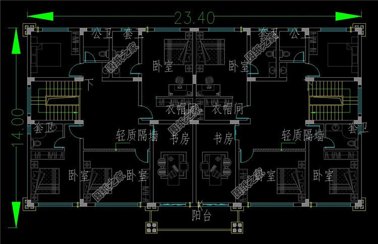 雙拼歐式別墅二層設(shè)計(jì)方案