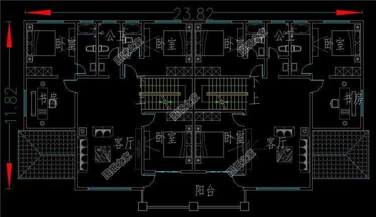 雙拼別墅自建房二層設(shè)計(jì)圖