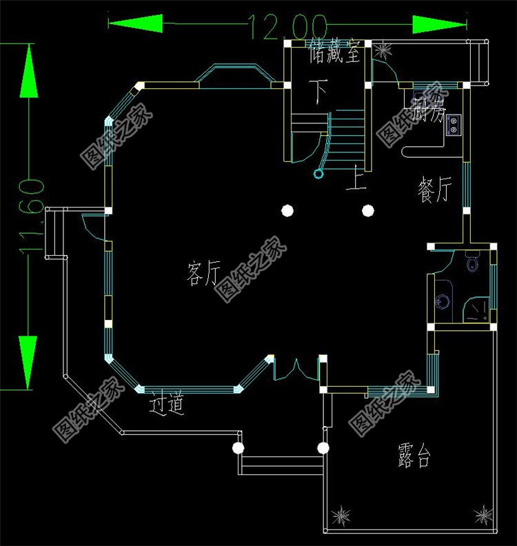 豪華三層別墅一層戶型圖