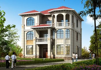 歐式三層豪宅樓設(shè)計(jì)圖紙及外觀效果圖，占地180平左右