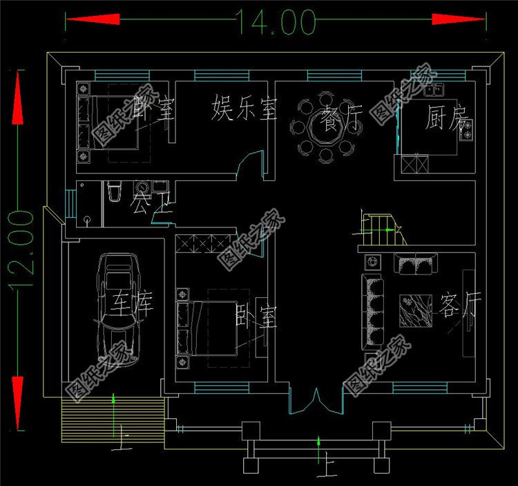 溫馨兩層小別墅一層設(shè)計(jì)圖