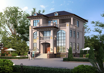 帶地下室設(shè)計(jì)三層自建房別墅設(shè)計(jì)圖，復(fù)式挑空客廳