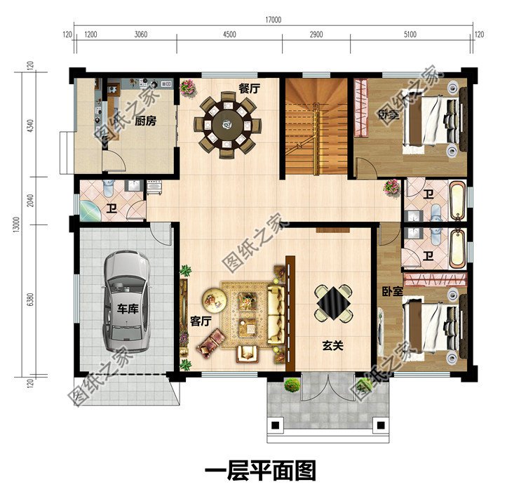 農(nóng)村帶車庫(kù)兩層歐式農(nóng)村別墅設(shè)計(jì)圖紙，占地220平方米左右