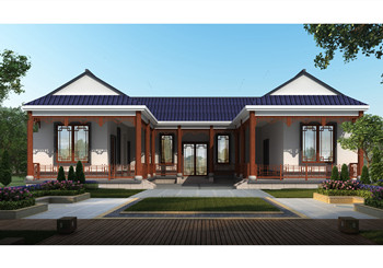 農(nóng)村中式一層三合院自建房戶型方案圖，帶庭院設(shè)計(jì)