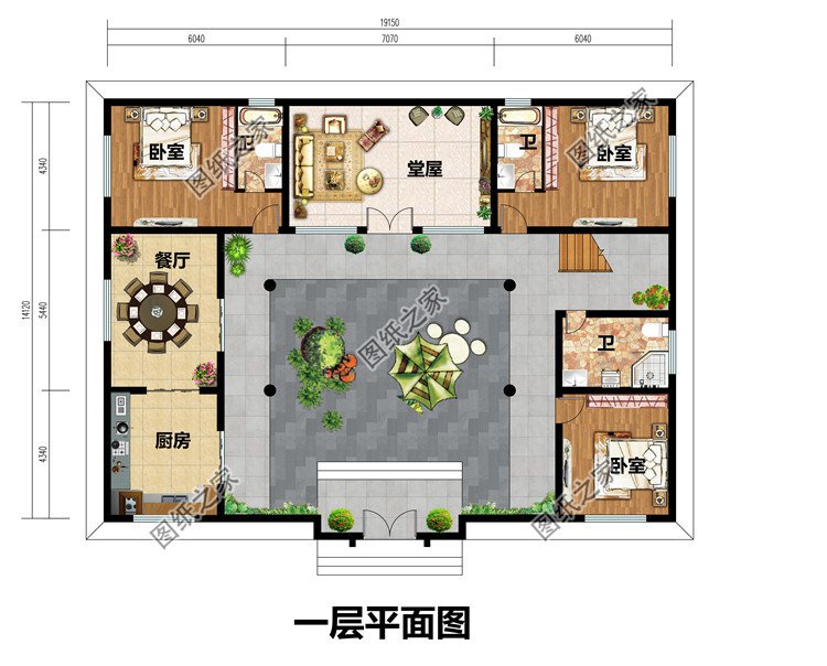 最美建筑四合院別墅設(shè)計(jì)一層平面圖