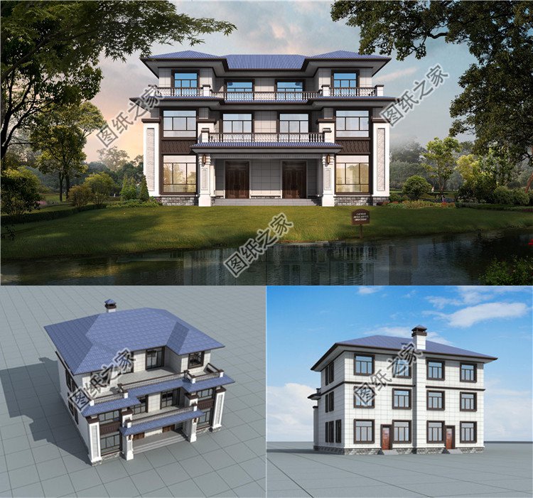 農村自建新中式雙拼房效果圖