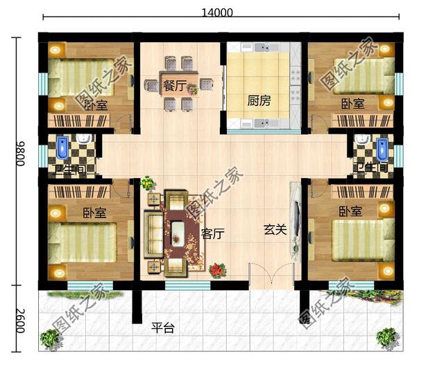 農(nóng)村4間一廳一層設(shè)計(jì)圖，小戶型也有大天地，給父母建都說好