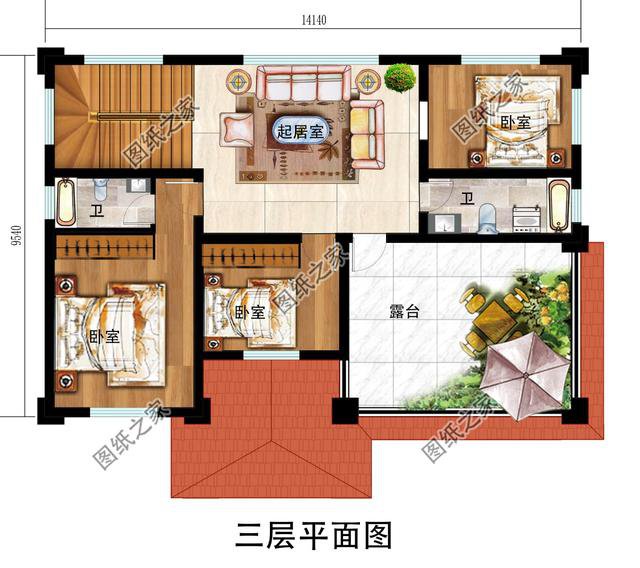 農村建房子三層樓圖片，戶型簡單又美觀，適合全家人居住