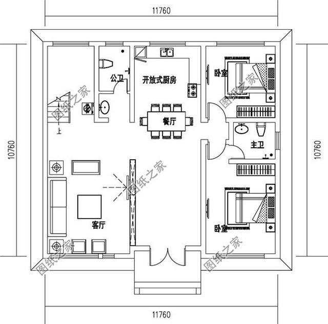 一層和二層平頂自建房設(shè)計(jì)圖，通透格局，室內(nèi)敞亮又舒服
