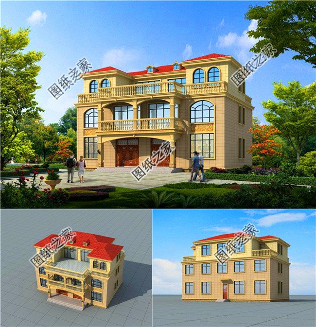 兄弟雙拼四間三層別墅設計圖，這樣建感情更親近，4套戶型外觀全都是精品