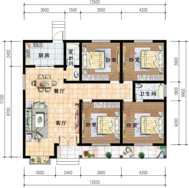 四室兩廳兩衛(wèi)自建房效果圖，家里人多也不怕，養(yǎng)老房首選建造