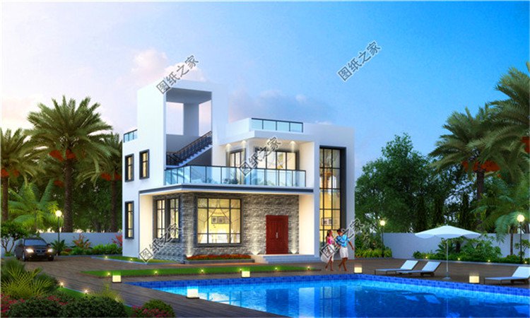 三套二層平頂現(xiàn)代風別墅設(shè)計圖，簡單又舒適，省錢不說還不愁沒地方曬糧食