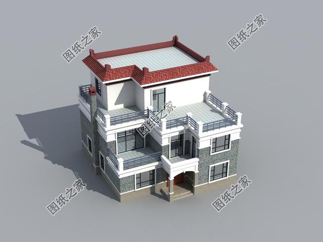 南方三層平頂樓房圖，現(xiàn)代流行款式，一座房子住三代