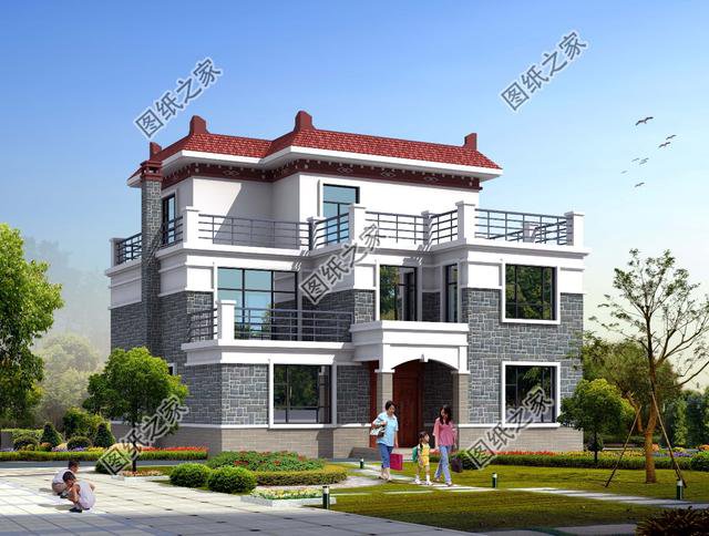 南方三層平頂樓房圖，現(xiàn)代流行款式，一座房子住三代