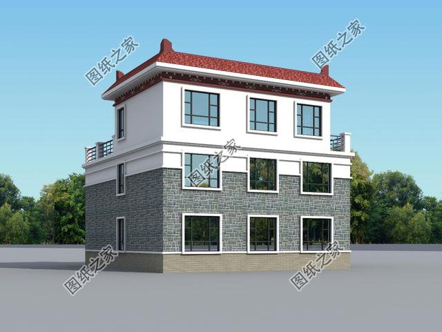 南方三層平頂樓房圖，現(xiàn)代流行款式，一座房子住三代