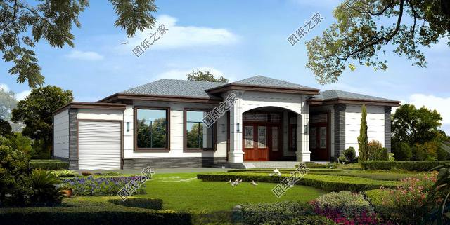 平房帶車庫效果圖，一層自建房也能這樣洋氣