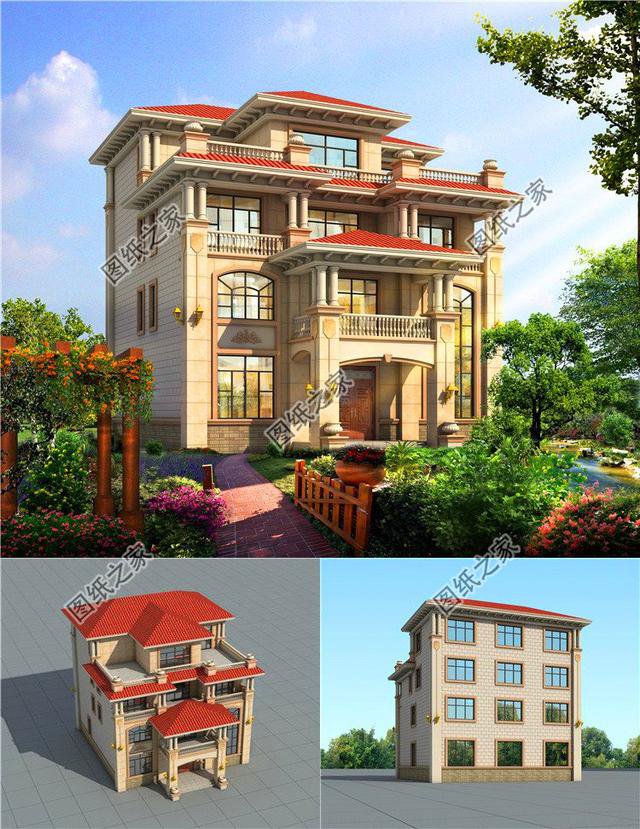 三款4層帶旋轉(zhuǎn)樓梯別墅設(shè)計圖，設(shè)計大氣又驚艷，這樣的別墅你值得擁有！