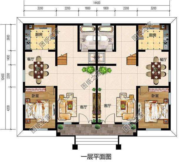 四間雙拼別墅圖，建一棟一家人互相幫襯，生活和和睦睦