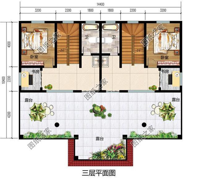 四間雙拼別墅圖，建一棟一家人互相幫襯，生活和和睦睦