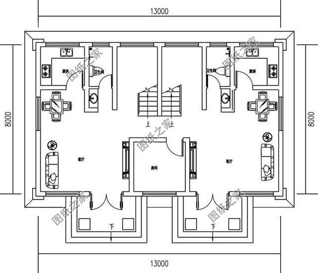 四間雙拼別墅圖，建一棟一家人互相幫襯，生活和和睦睦