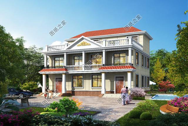 四間雙拼別墅圖，建一棟一家人互相幫襯，生活和和睦睦