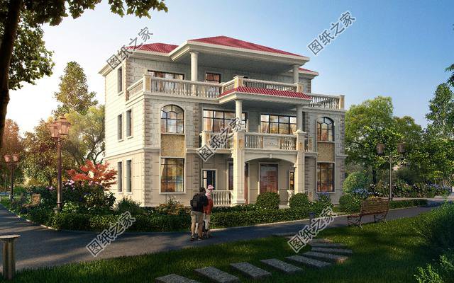 四間雙拼別墅圖，建一棟一家人互相幫襯，生活和和睦睦