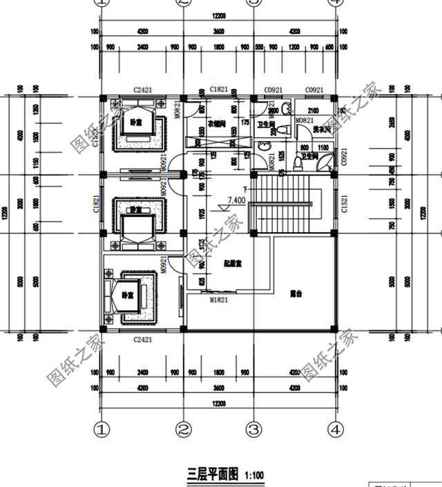 農(nóng)村三層12米x12米戶型圖，戶型方正，農(nóng)村自建房的不二選擇