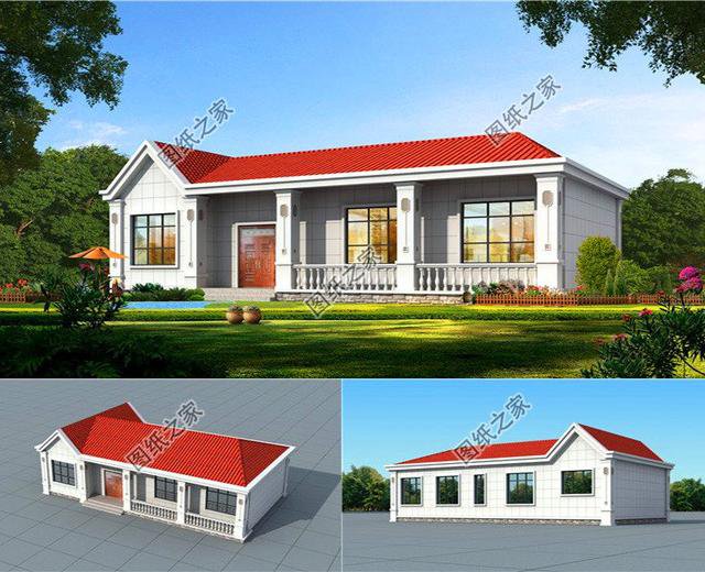 農(nóng)村自建房一層效果圖，其中第四款是＂七＂字型戶型圖，蓋好驚艷全村