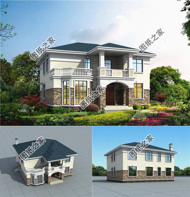 農(nóng)村二層羅馬柱別墅外形圖，讓你的別墅漂亮大氣，透露著氣質(zhì)