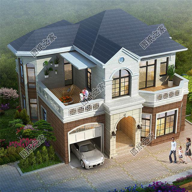 農(nóng)村二層帶車庫別墅設(shè)計圖，自從建了這棟房子之后，村里人都找我要圖紙