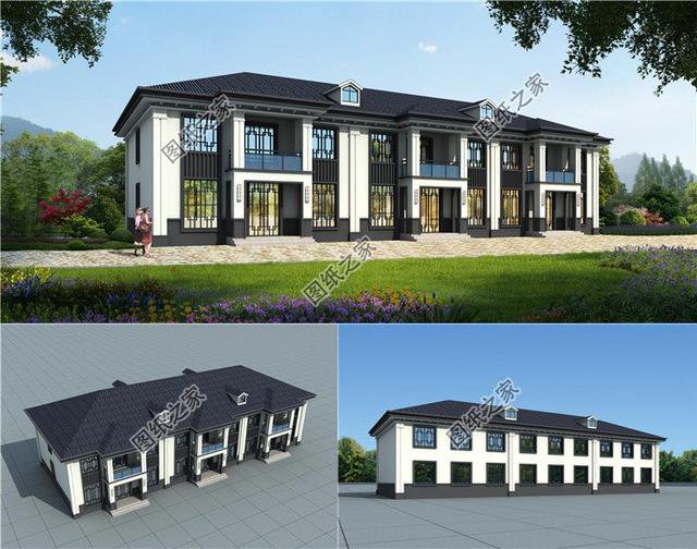 漂亮的農(nóng)村自建雙拼別墅效果圖，外觀大氣，兄弟更和睦