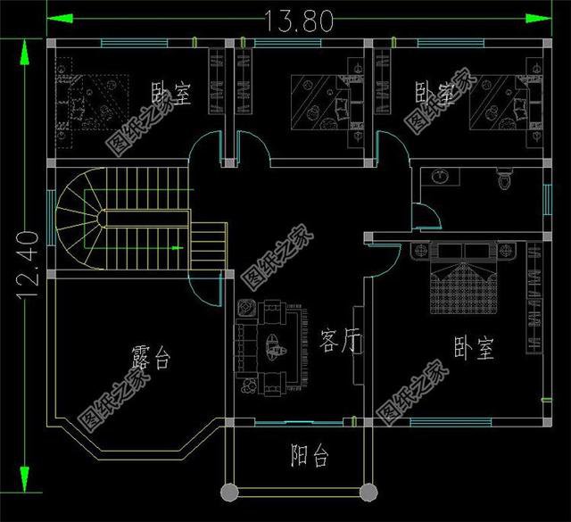三款二層房屋平面圖，戶型方正，占地面積不大不小