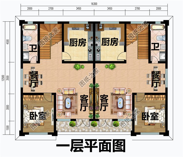 兩戶190平方米新農(nóng)村雙拼別墅