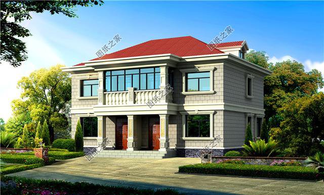 兄弟雙拼二層樓外觀圖，兄弟倆一塊建不偏不倚，最適合倆兄弟了