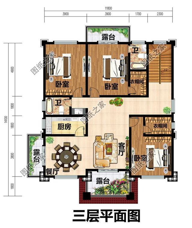 三開間四層農村別墅外觀圖，遠離城市喧囂，兒女都不想回城里了