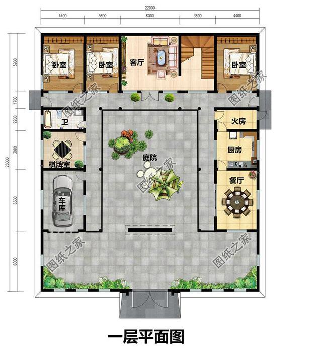 有車庫的四合院建房圖，融入現(xiàn)代生活，農村建房還是中式好看