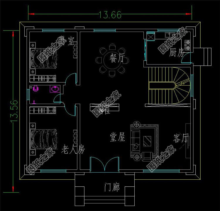 兩層半小洋樓房設(shè)計圖一層布局圖