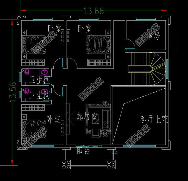 兩層半小洋樓房設(shè)計圖二層布局圖