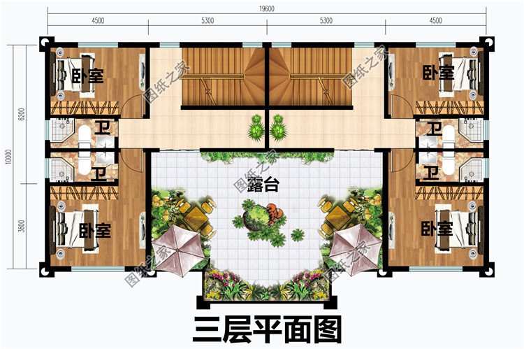 農(nóng)村三層兄弟雙拼別墅設(shè)計(jì)圖三層平面圖