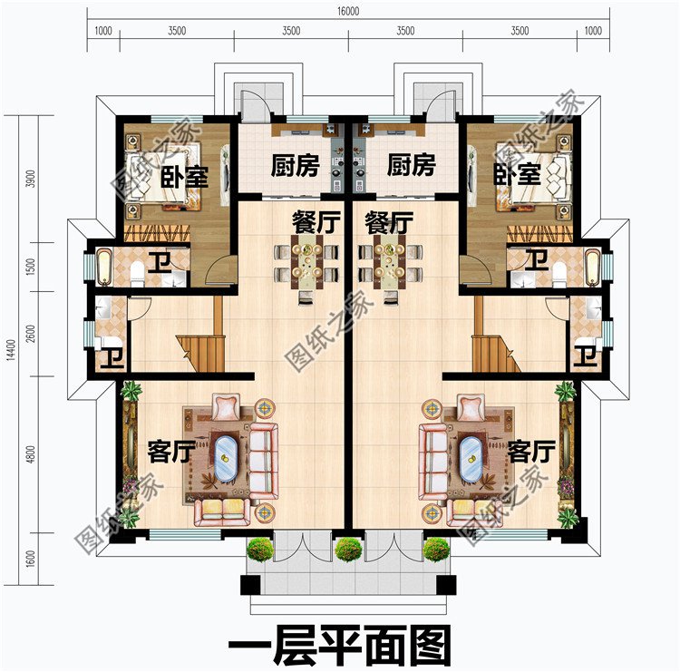 小面積雙拼別墅設計圖一層平面圖