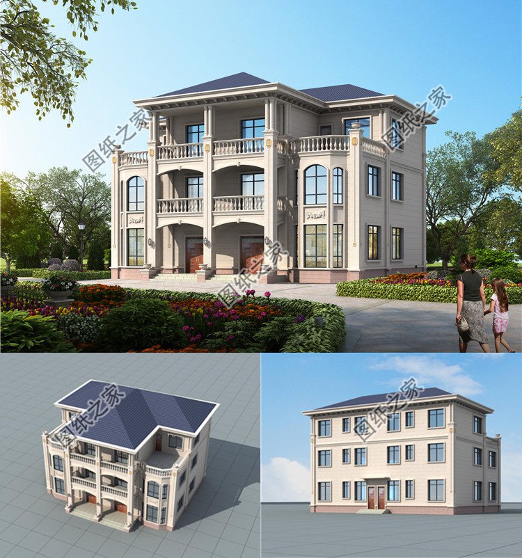 兄弟合建三層歐式雙拼別墅效果圖