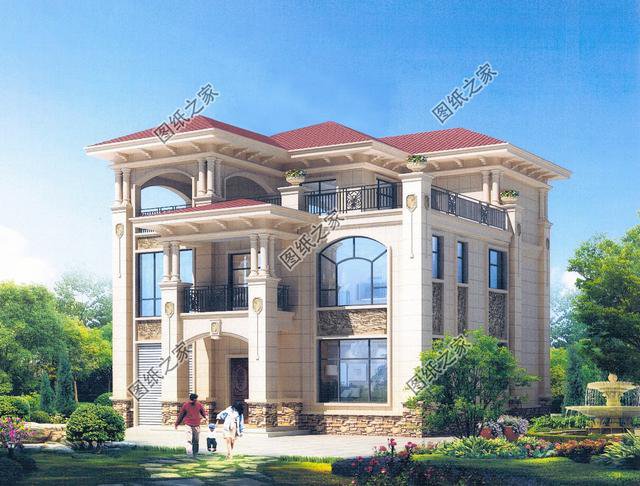 歐式風格三層小洋樓外觀圖，外觀很漂亮，符合農村住宅的設計