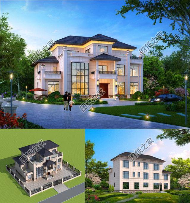 五開(kāi)間三層樓房設(shè)計(jì)圖，大戶型別墅，超級(jí)氣派，含全套施工圖