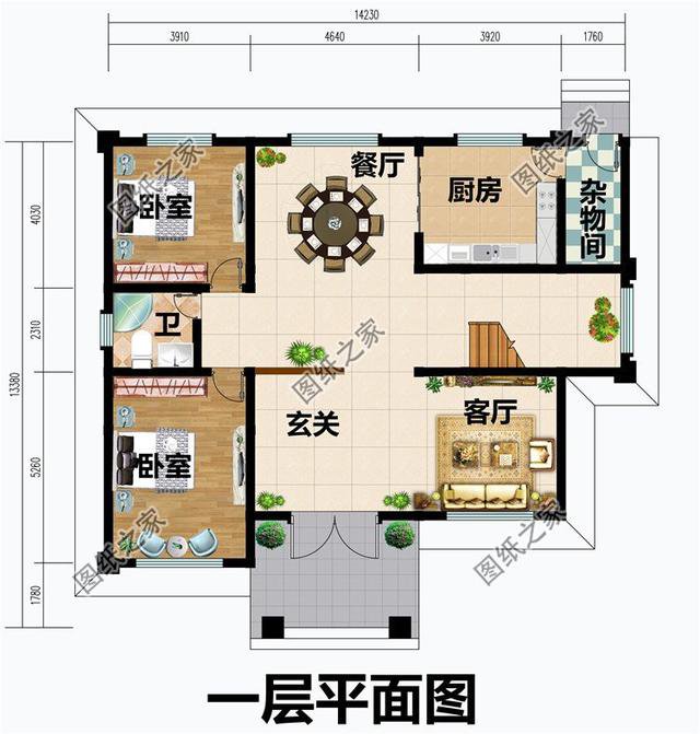 斜屋頂設計的農村二層樓圖，外觀造型時尚，給你父母和孩子安個家吧