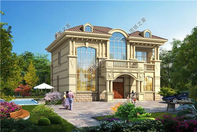 斜屋頂設計的農村二層樓圖，外觀造型時尚，給你父母和孩子安個家吧