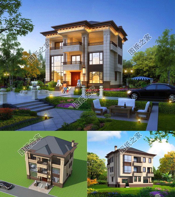 三套農(nóng)村三層大別墅效果圖，高端大氣上檔次，不用百萬(wàn)也可建
