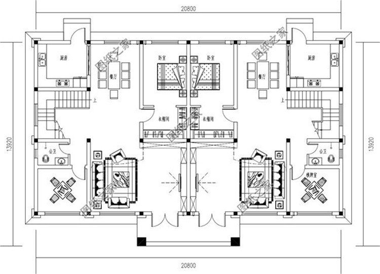 農(nóng)村兄弟雙拼戶型設計圖，適合兄弟一起建房，親戚看了都說太漂亮